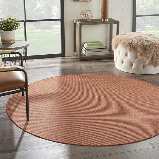 Nourison Positano Indoor/Outdoor Terracotta 6' x Round Area Rug, Easy Cleaning, Non Shedding, Bed Room, Living Room, Dining Room, Backyard, Deck, Patio (6 Round)-Ruum Studio Home