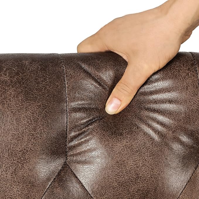 24'' Leather Ottoman with Storage Rectangle Foot Rest Ottomans Stool for Living Room(Brown,Leather Texture)-Ruum Studio Home