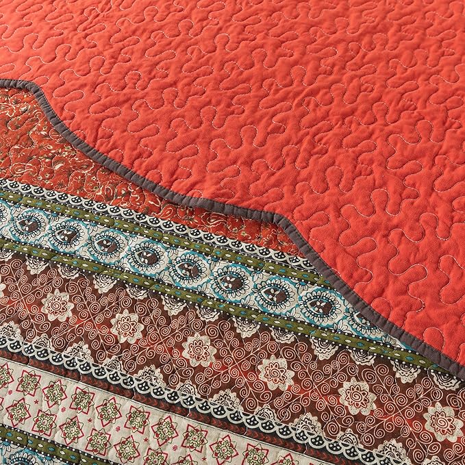 NEWLAKE Cotton Bedspread Quilt Sets - Reversible Patchwork Coverlet Set, Red Striped Jacquard Pattern, Oversized King Size-Ruum Studio Home