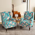UIXE High Back Floral Accent Chairs Set of 2, Upholstered Armchair in Fabric, Retro Printed Wingback Arm Chair for Living Room, Nailhead Trim Single Sofa Bedroom Reading Seat - Peacock Blue-Ruum Studio Home