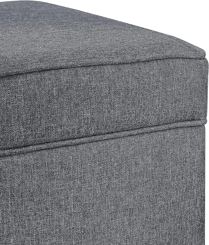 Adeco 17.5" Square Fabric Ottoman with Storage, Upholstered Cotton Linen Foot Rest, Flip Top Footstool, Small Cube Coffee Table Extra Seat for Living Room, Bedroom, Grey with Rolling Legs-Ruum Studio Home