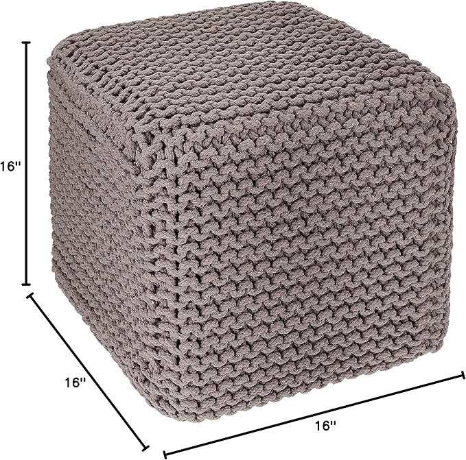 REDEARTH Cube Hand Knitted Pouf - Foot Stool Ottoman - Cord Boho Pouffe - Poof Accent Stuffed Table or Footrest for Living Room - Nursery - Bedroom - Patio - 100% Cotton (16" x 16" x 16") - Taupe-Ruum Studio Home