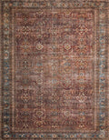 Loloi Layla Collection LAY-01 Brick/Blue 5'-0" x 7'-6" .13" Thick Area Rug, Soft, Durable, Vintage Inspired, Distressed, Low Pile, Non-Shedding, Easy Clean, Printed, Living Room Rug-Ruum Studio Home