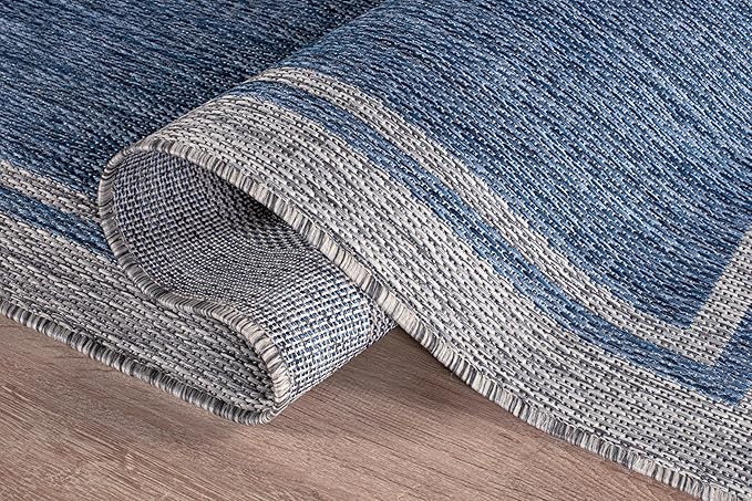 CAMILSON Indoor Outdoor Rug, 10x14 Bordered Navy Blue Gray Modern Large Area Rugs for Indoor and Outdoor Patios, Porches Waterproof Washable Porch Deck Outside Carpet (Bordered Navy, 10 x 14)-Ruum Studio Home