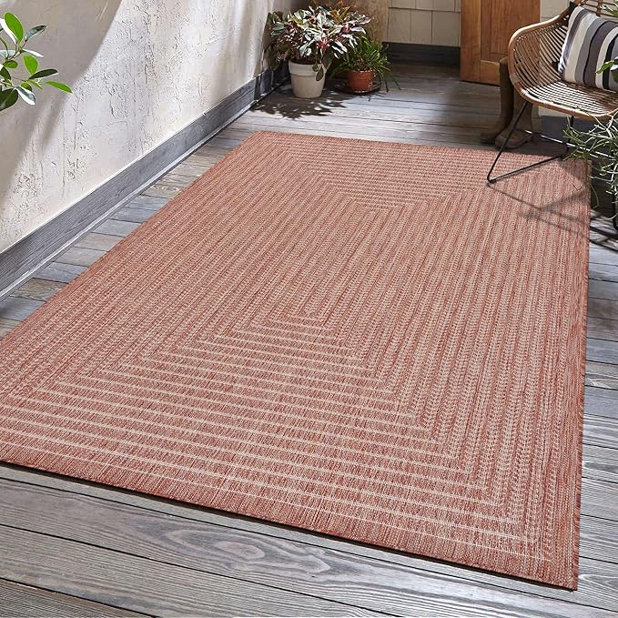 Adiva Rugs Outdoor Indoor Area Rug, Weather Resistant, Easy to Clean, Stain Resistant Floor Mat for Dining Room, Backyard, Deck, Patio (Copper Weiss, 6' x 9')-Ruum Studio Home