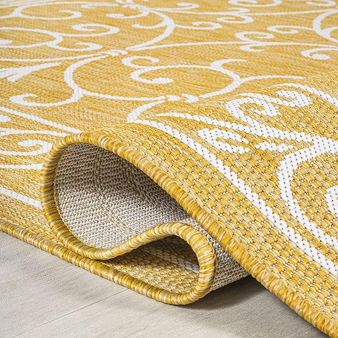 JONATHAN Y Vintage Filigree Indoor Outdoor Area Rug 4X6 Yellow/Cream, Charleston Textured Weave for Backyard, Patio, Porch, Easy-Cleaning, High Traffic, Pet-Friendly, Non-Shedding (SMB106L-4)-Ruum Studio Home