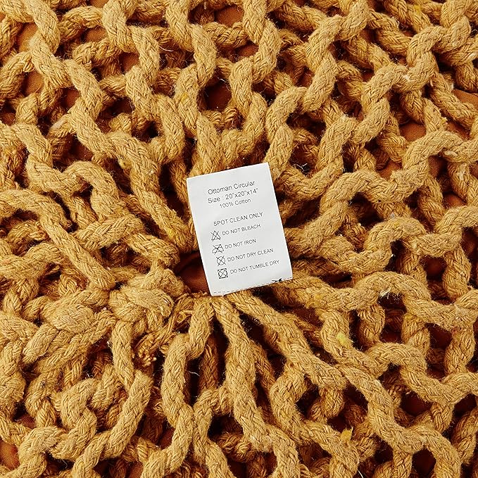 REDEARTH · Round Pouf Ottoman - Hand Knitted Cable Boho Poof Home Décor Pouffe Circular Footrest for Living Room - Bedroom - Lounge - Nursery - 100% Cotton Poufs (19.5"x19.5"x14") - Mustard-Ruum Studio Home