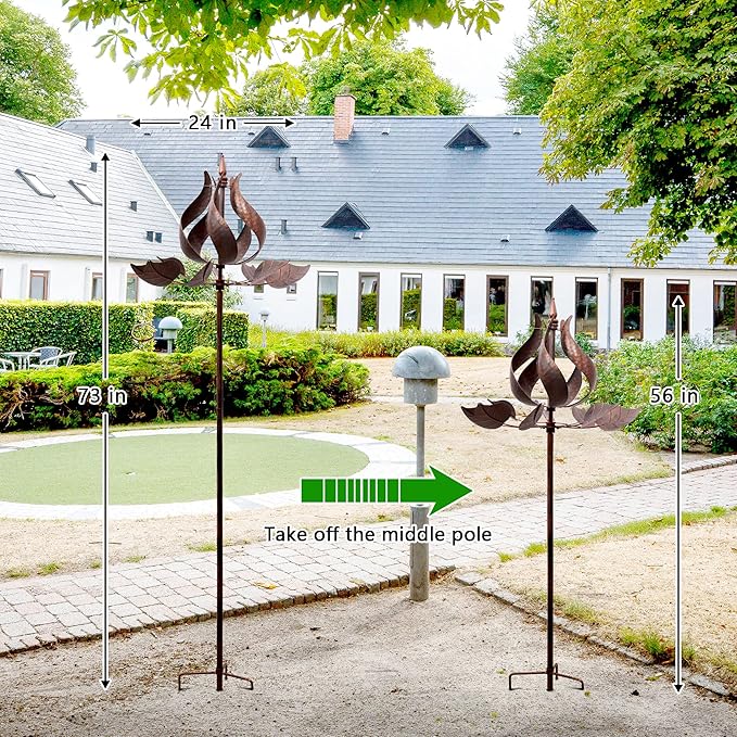 Wind Spinners Outdoor - Large Tulip Metal Bronze Color Wind Sculptures & Spinner, Kinetic Gift Ideal Windmill Decor for Garden and Yard (75 inch Height)-Ruum Studio Home
