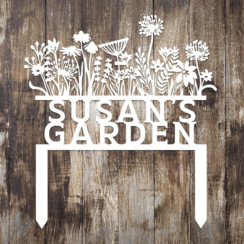 Custom Flowers Metal Garden Decor, Sign for Flower Beds, Personalized Flowers Garden Sign with Stakes, Metal Yard Art, Gift for Grandmother, Patio Decor, Farmhouse Decorations, Mom Gift-Ruum Studio Home