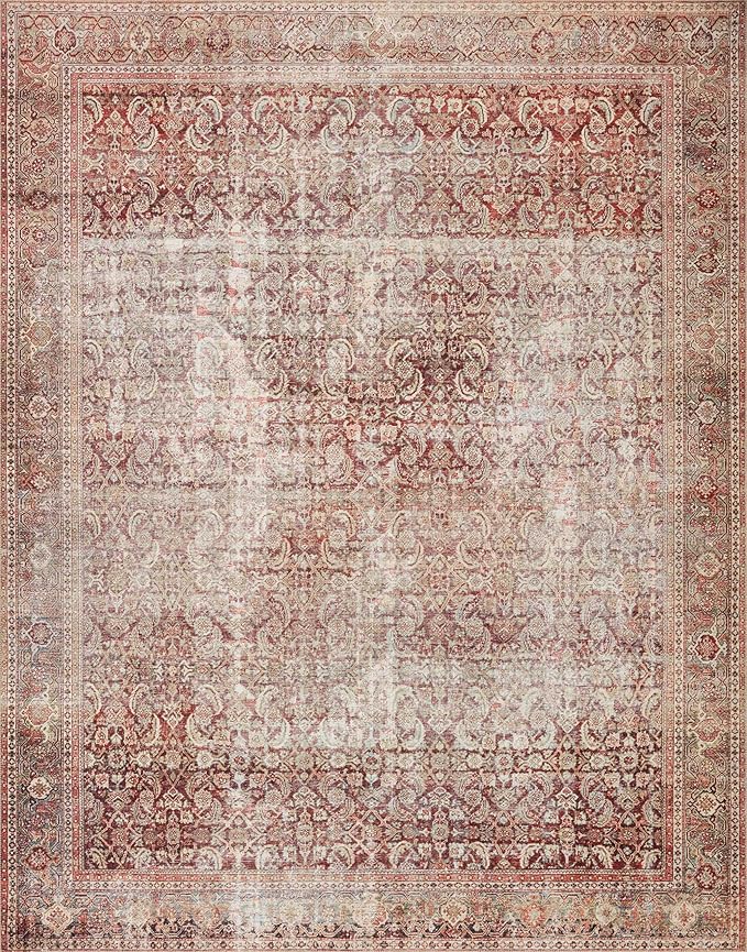 Loloi Layla Collection LAY-11 Cinnamon/Sage 2'-6" x 9'-6" .13" Thick Runner Rug, Soft, Durable, Vintage Inspired, Distressed, Low Pile, Non-Shedding, Easy Clean, Printed, Living Room Rug-Ruum Studio Home