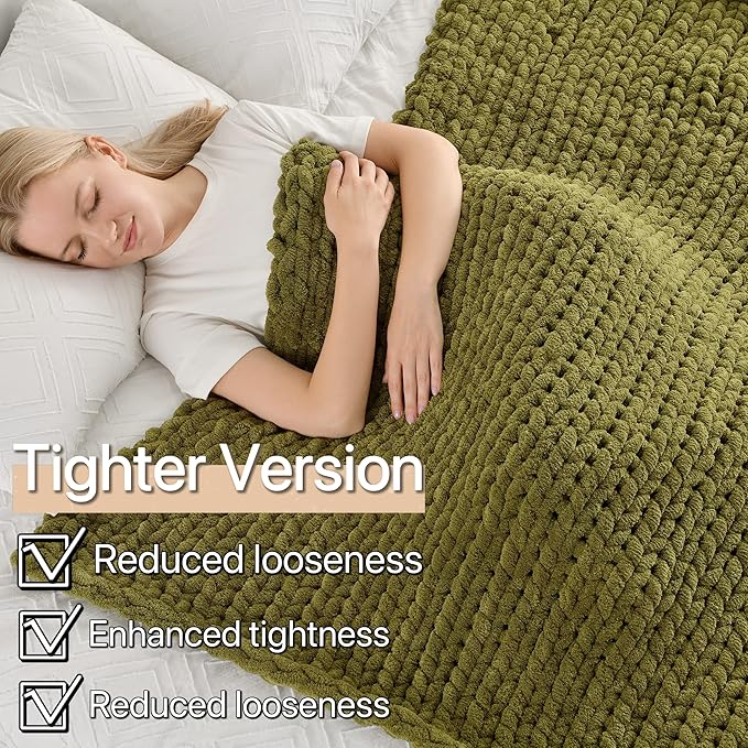 Maetoow Tighter Version Chenille Chunky Knit Blanket Throw 60×80 Inch, Handmade Warm & Cozy Blanket Couch, Bed, Home Decor, Soft Fleece Banket, Boho Thick Blankets and Giant Yarn Throws，Olive Green-Ruum Studio Home