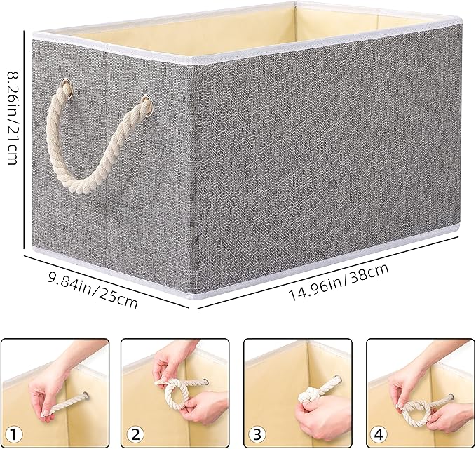 Yawinhe Foldable Fabric Storage Cubes 3-Pack, Collapsible Bins with Rope Handle, Large Closet Organizers for Shelves, Closets, Clothes, 14.96''Lx9.84''Wx8.26''H, Grey-Ruum Studio Home
