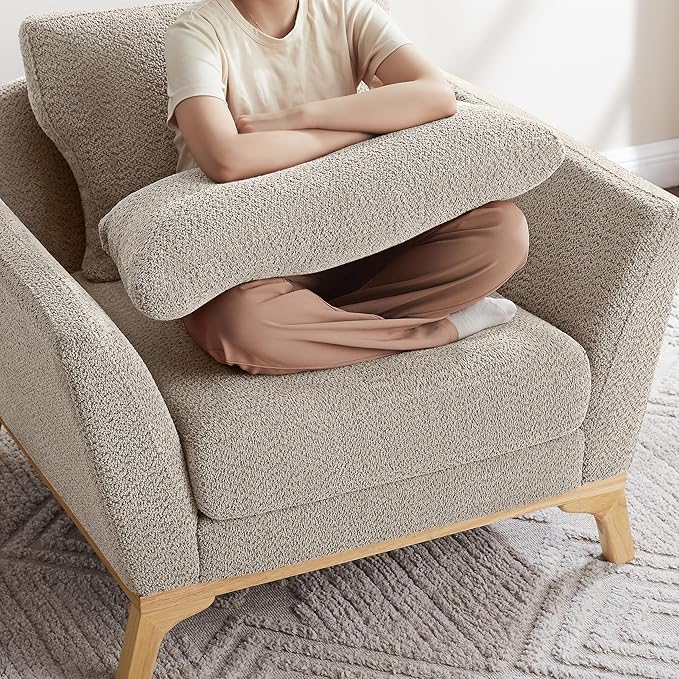 Large-Sized Accent Chair, Thick Cushion Bedroom Reading Chair, Comfortable Living Room Single Sofa， Boucle Camel-Ruum Studio Home