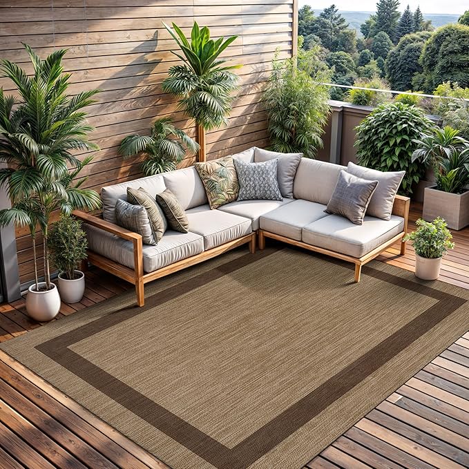 CAMILSON Outdoor Rug 10x14 - Large Modern Outside Rugs for Patios Porches Waterproof Durable Washable Non-Shedding, Easy-to-Clean Indoor Outdoor Area Carpet (10 x 14, Bordered - Jute)-Ruum Studio Home
