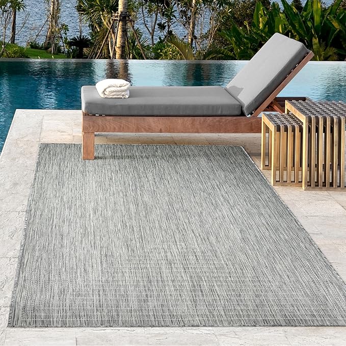 Adiva Rugs Outdoor Indoor Area Rug, Weather Resistant, Easy to Clean, Stain Resistant Floor Mat for Dining Room, Backyard, Deck, Patio (Silver Weiss, 6' x 9')-Ruum Studio Home