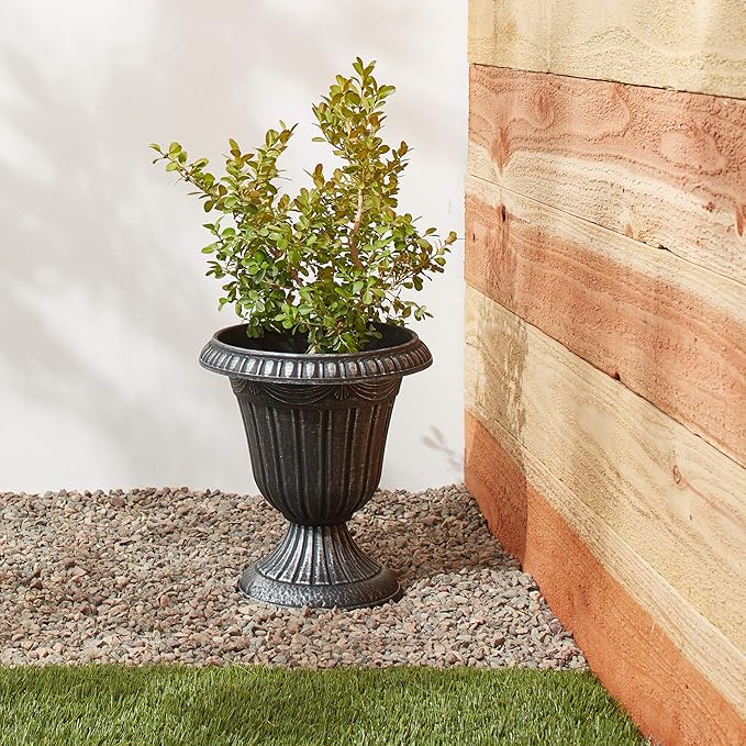 PL20SL Classic Traditional Plastic Urn Planter Indoor/Outdoor, 10" x 12", Brushed Silver-Ruum Studio Home