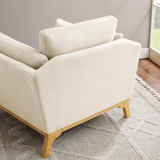 Large-Sized Accent Chair, Thick Cushion Bedroom Reading Chair, Comfortable Living Room Single Sofa， Linen Gray-Ruum Studio Home