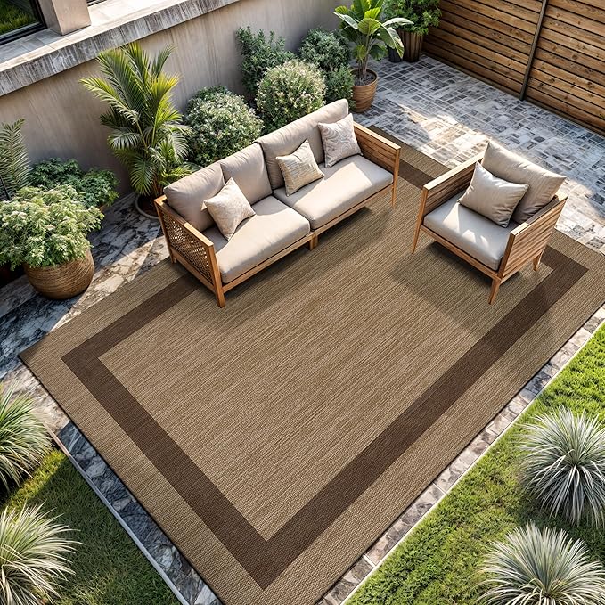 CAMILSON Outdoor Rug 5x7 - Modern Outside Rugs for Patios Porches Waterproof Durable Washable Non-Shedding, Easy-to-Clean Indoor Outdoor Area Carpet (5 x 7, Bordered - Jute)-Ruum Studio Home