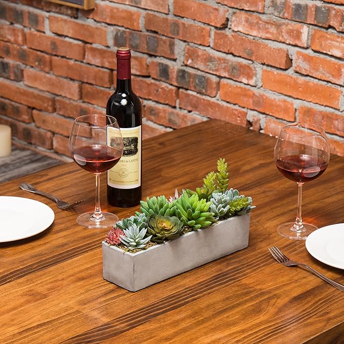 MyGift Faux Succulent Plant Arrangement in 12-Inch Gray Cement Pot-Ruum Studio Home