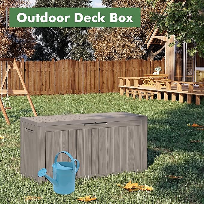 72 Gallon Deck Box Lockable Resin Outdoor Storage Box waterproof Outdoor Container for Patio Furniture Cushions, Pillow-Ruum Studio Home