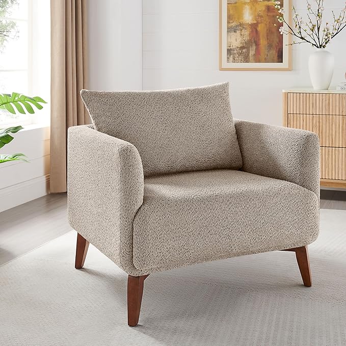 Oversized Accent Chair Modern Boucle Armchair for Living Room Sets of 2 - 37" Wide & Cozy Reading Accent Chair with Solid Wood Legs, Camel Upholstered Lounge Chair for Bedroom & Office(Easy Assembly)-Ruum Studio Home