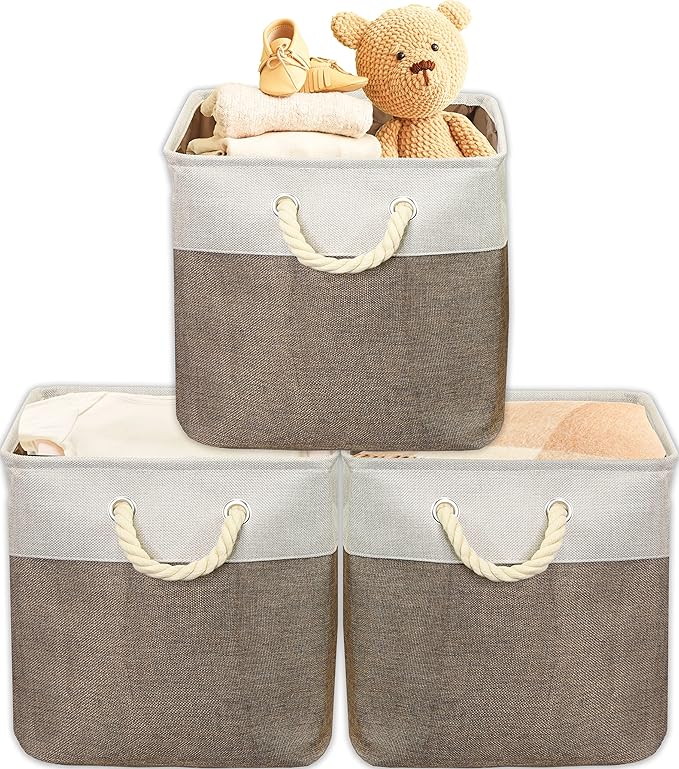 SIMPLE HOUSEWARE Fabric Storage Cubes, 13" x 13" Storage Bin, 3 Pack, Brown-Ruum Studio Home
