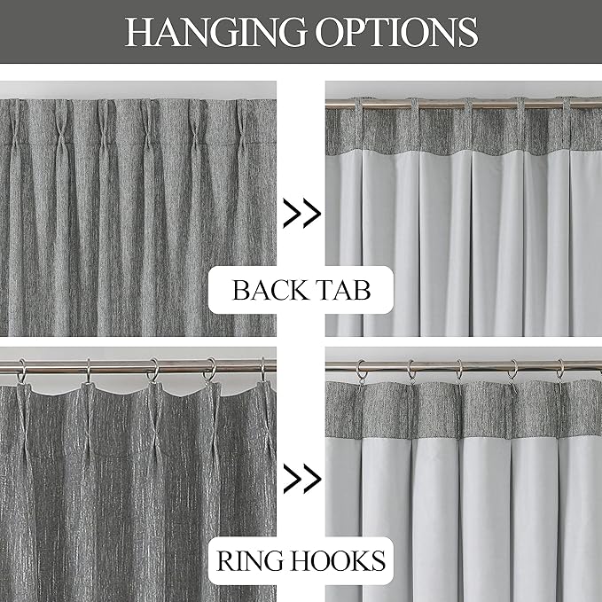 Vision Home Charcoal Grey Full Blackout Curtains Pinch Pleated Room Darkening Window Curtains 95 inch for Living Room Bedroom Thermal Insulated Pinch Pleat Drapes with Hooks Back Tab 2 Panel 40"Wx95"L-Ruum Studio Home