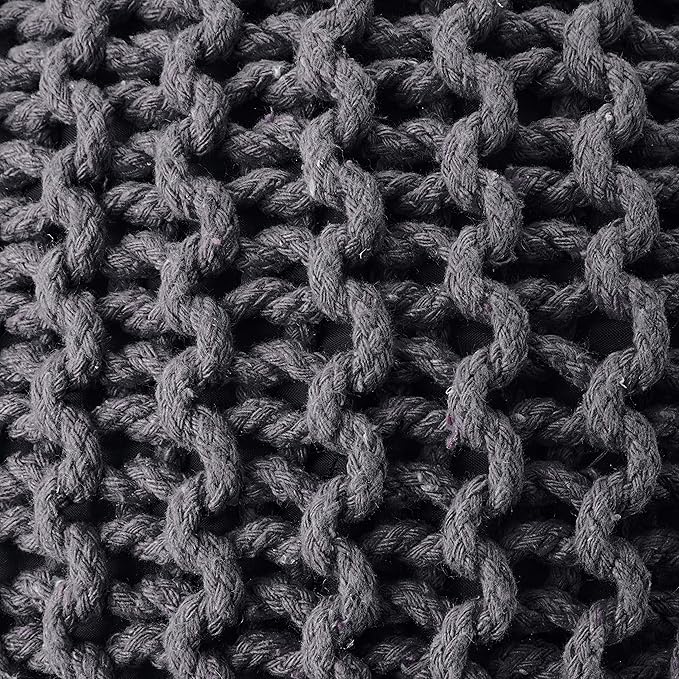 REDEARTH Round Pouf Foot Stool Ottoman - Cotton Hand Knitted Dori Pouffe - Cord Boho Home Décor - Stuffed Cable Poof for Living Room - Bedroom (19.5"x19.5"x14") - Dark Gray-Ruum Studio Home