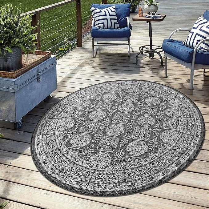 Keen Home Design Terrace Outdoor Round Rug - 5ft Round Washable Indoor/Outdoor Rug for Patio, Kitchen, Balcony, Beach, Garden, Deck and Porch, Size: 5'3" Round-Ruum Studio Home