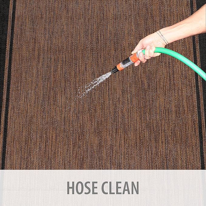 CAMILSON Indoor Outdoor Rug, 10x14 Bordered Nut Brown Black Modern Area Rugs for Indoor and Outdoor Patios, Kitchen and Hallway Mats, Washable Porch Deck Outside Carpet (Border Nut Brown Black 10 x14)-Ruum Studio Home