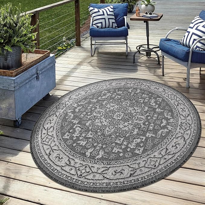 Keen Home Design Terrace Outdoor Round Rug - 8ft Round Washable Indoor/Outdoor Rug for Patio, Kitchen, Balcony, Beach, Garden, Deck and Porch, Size: 7'7" Round-Ruum Studio Home