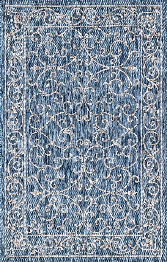 JONATHAN Y Vintage Filigree Indoor Outdoor Area Rug 5X8 Navy/Gray, Charleston Textured Weave for Backyard, Patio, Porch, Easy-Cleaning, High Traffic, Pet-Friendly, Non-Shedding (SMB106D-5)-Ruum Studio Home
