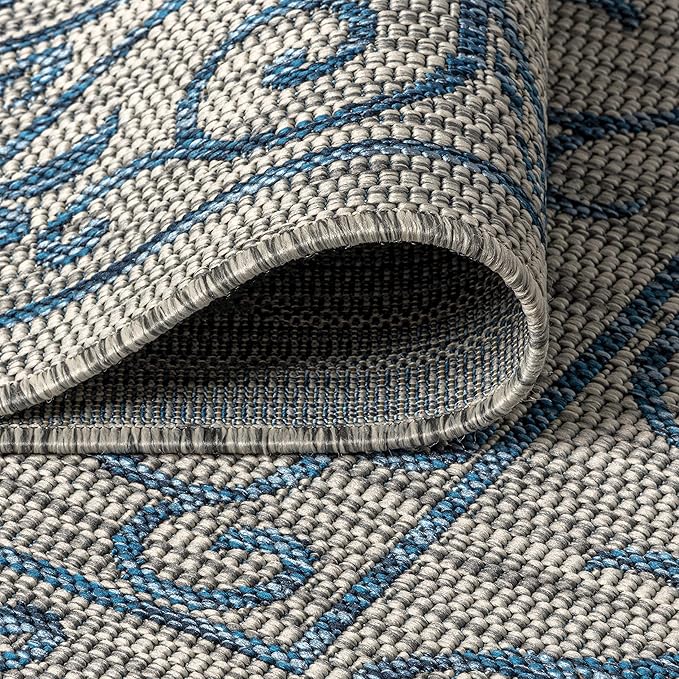 JONATHAN Y Vintage Filigree Indoor Outdoor Square Area Rug 8X8 Gray/Navy, Charleston Textured Weave for Backyard, Patio, Porch, Easy-Cleaning, High Traffic, Pet-Friendly, Non-Shedding (SMB106C-8SQ)-Ruum Studio Home