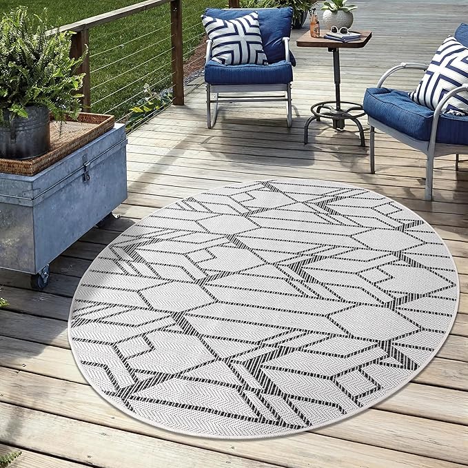 Keen Home Design Terrace Outdoor Round Rug - 5ft Round Washable Indoor/Outdoor Rug for Patio, Kitchen, Balcony, Beach, Garden, Deck and Porch, Size: 5'3" Round-Ruum Studio Home