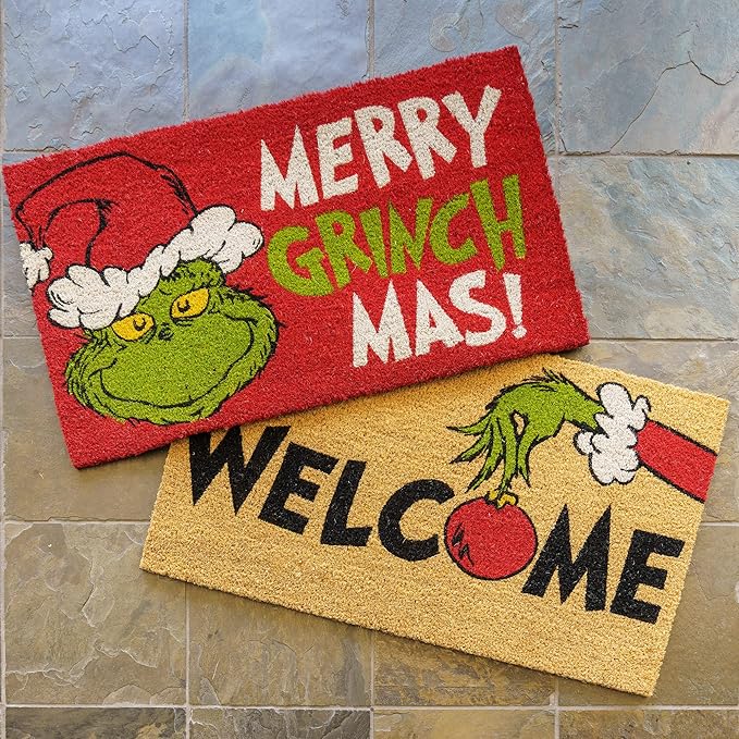 Gertmenian Disney Mickey Mouse Doormat Rug Retro Front Door Coir Mat Home Indoor Outdoor Entryway Carpet, 2-Pack 20x34, The Grinch Welcome/Merry Grinchmas-Ruum Studio Home