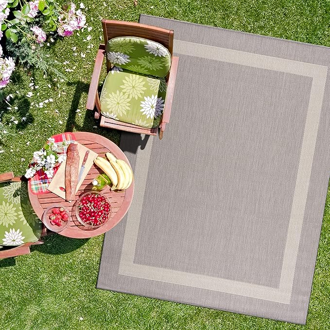CAMILSON Outdoor Rug 9x12,Large Modern Outside Rugs for Patios Porches Waterproof Durable Washable Non-Shedding, Easy-to-Clean Indoor Outdoor Area Carpet (9 x 12, Bordered - Gray/White)-Ruum Studio Home