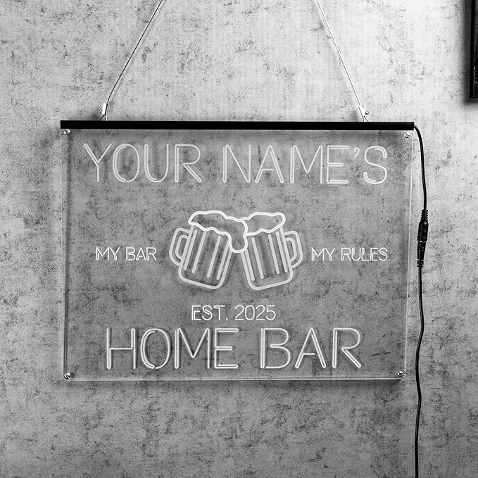 Personalized My bar my rule Signs with Your Name for home wall light up with personalized pub name, man cave accessories, beer themed neon customizable lighted sign-Ruum Studio Home