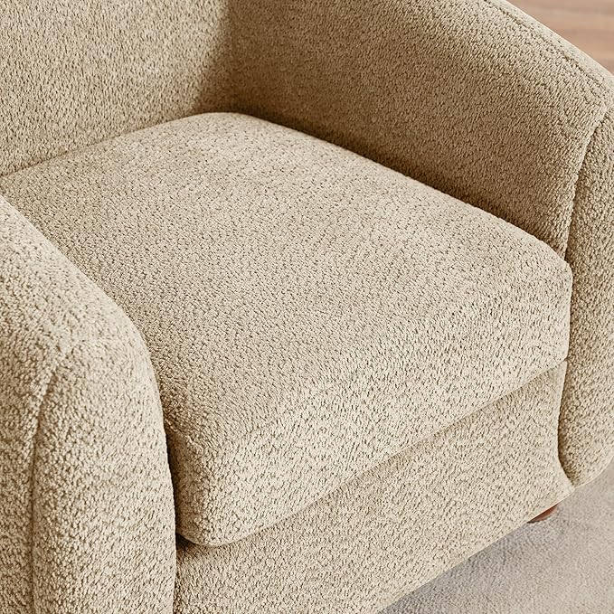 Modern Accent Chair for Living Room, Upholstered Armchair with Linen Fabric, Single Sofa Chair with Solid Wood Legs, Boucle, Camel-Ruum Studio Home