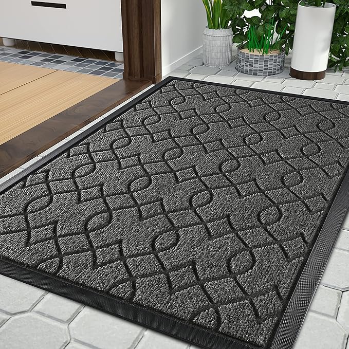 Yimobra Front Door Mat Outdoor Indoor 36x24, All-Season, All-Weather, Heavy Duty Welcome Door Mats Outside Entrance, Non Slip Porch Patio Entrance Mat, Black Gray-Ruum Studio Home