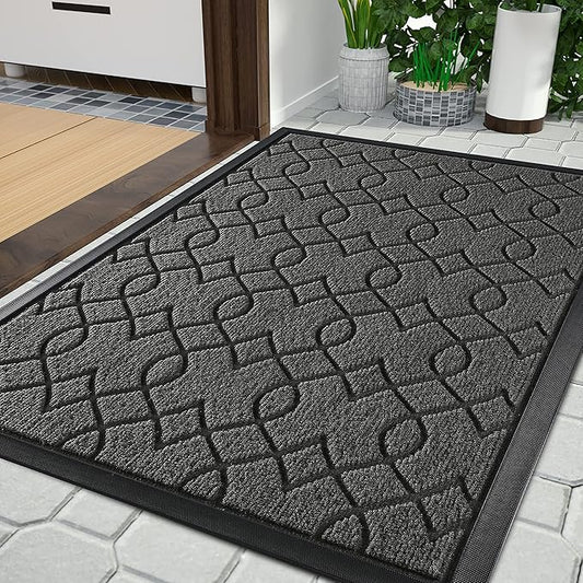 Yimobra Front Door Mat Outdoor Indoor 36x24, All-Season, All-Weather, Heavy Duty Welcome Door Mats Outside Entrance, Non Slip Porch Patio Entrance Mat, Black Gray-Ruum Studio Home