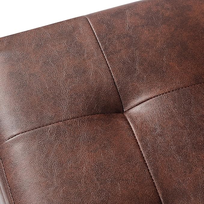 Adeco Faux Leather Storage Ottoman Bench with Wood Legs, 17.7" Square Red and Brown PU Cube Foot Stool, Upholstered Button Tufted Vanity Chair with Hinged Lid for Living Room, Bedroom, Dorm-Ruum Studio Home
