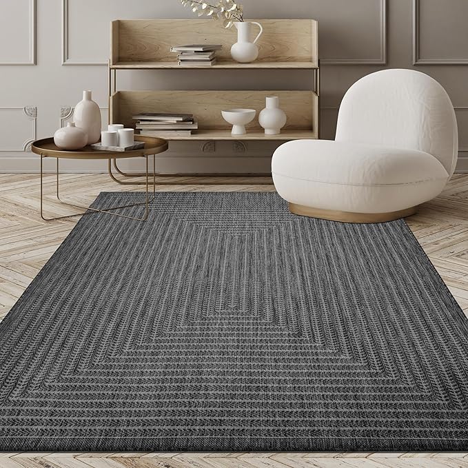 Adiva Rugs Outdoor Indoor Area Rug, Weather Resistant, Easy to Clean, Stain Resistant Floor Mat for Dining Room, Backyard, Deck, Patio (Pebble Weiss, 6' x 9')-Ruum Studio Home