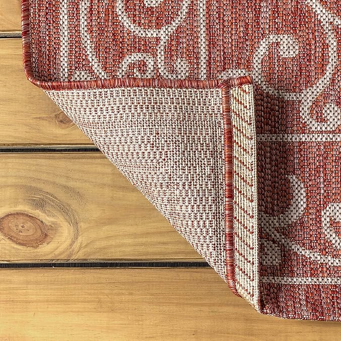 JONATHAN Y Vintage Filigree Indoor Outdoor Round Area Rug 4 Ft Red/Beige, Charleston Textured Weave for Backyard, Patio, Porch, Easy-Cleaning, High Traffic, Pet-Friendly, Non-Shedding (SMB106B-4R)-Ruum Studio Home