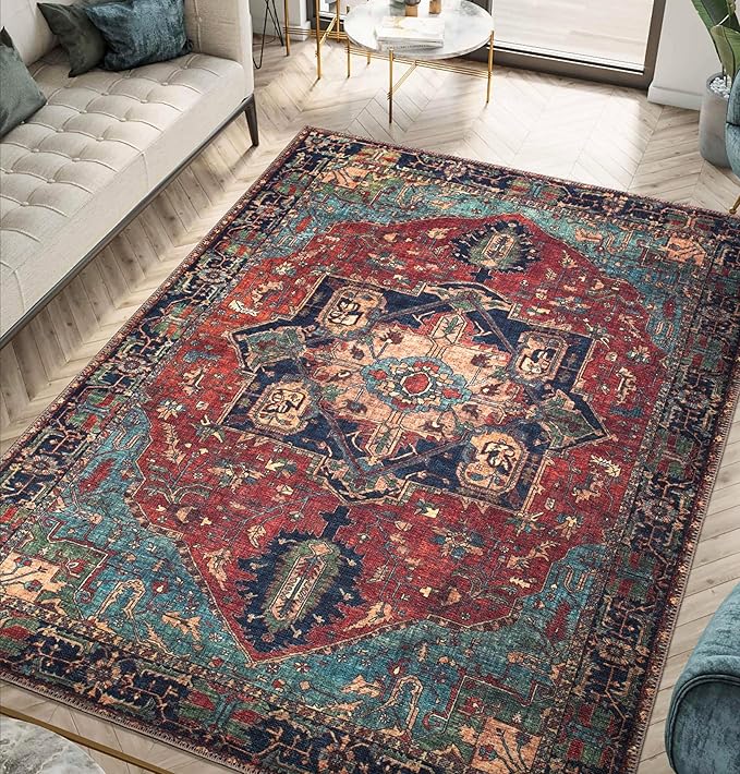 Keen Home Design 4x6 Rug - Machine Washable Area Rug with Non-Slip Backing, Ideal for Living Room, Dining Room, Bedroom - Vintage, Easy Clean, Durable, Low Pile Rug - (4' x 6')-Ruum Studio Home