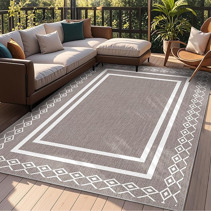 Outdoor Patio Rug, Outside Rectangular Carpet, Moroccan Geometric Rugs, Washable Large Indoor Outdoor Rug 8x10 Mats for RV, Picnic, Backyard, Deck, Balcony, Porch, Beach-Ruum Studio Home