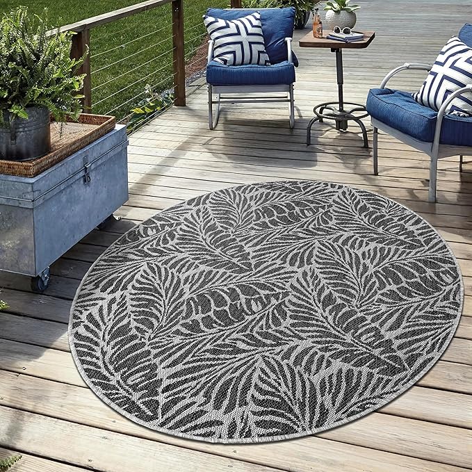 Keen Home Design Terrace Outdoor Round Rug - 5ft Round Washable Indoor/Outdoor Rug for Patio, Kitchen, Balcony, Beach, Garden, Deck and Porch, Size: 5'3" Round-Ruum Studio Home