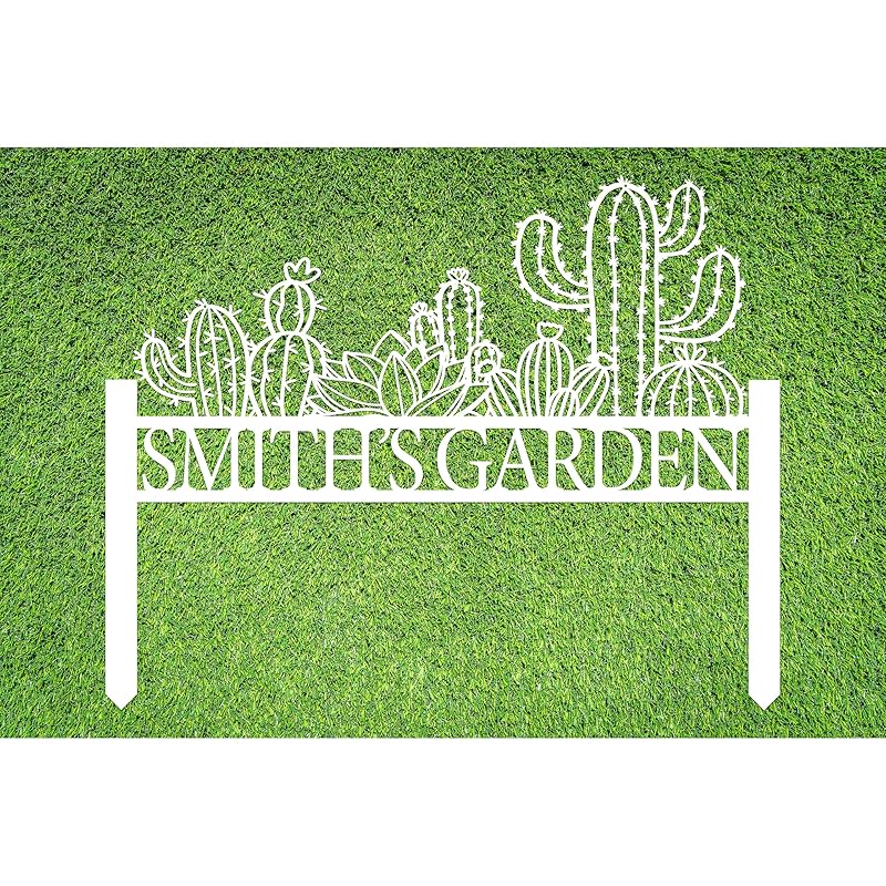 Personalized Cactus Metal Garden Sign, Large Garden Decoration Metal Sign with Stakes, Custom Gardener Family Name Sign, Cactus Decor for Outdoor, Patio Decorative, Yard Art, New Home Gift-Ruum Studio Home