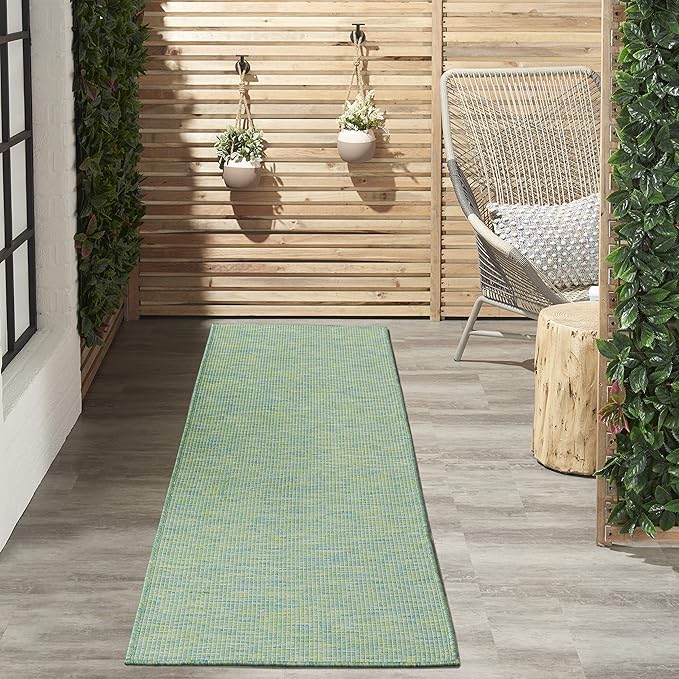 Nourison Home Positano 10' Runner Blue Green Fabric Modern Area Rug (10' Runner)-Ruum Studio Home