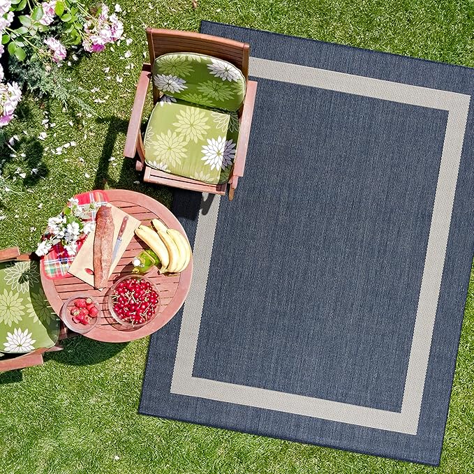 CAMILSON Outdoor Rug 9x12, Large Modern Outside Rugs for Patios Porches Waterproof Durable Washable Non-Shedding, Easy-to-Clean Indoor Outdoor Area Carpet (9 x 12, Bordered - Blue/White)-Ruum Studio Home