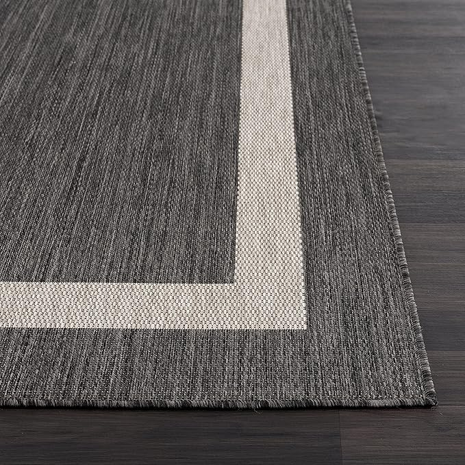 CAMILSON Outdoor Rug 9x12, Large Modern Outside Rugs for Patios Porches Waterproof Durable Washable Non-Shedding, Easy-to-Clean Indoor Outdoor Area Carpet (9 x 12, Bordered - Dark Gray/Light Gray)-Ruum Studio Home